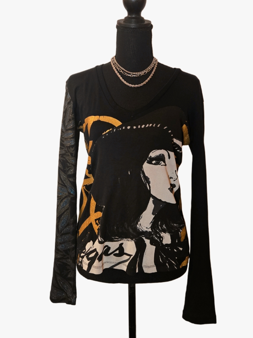 Vintage Custo Barcelona Girl Graphic V Neck Top!